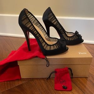 Christian Louboutin Angelique 120 Crepe Satin/Chiffon - Black size 37 1/2